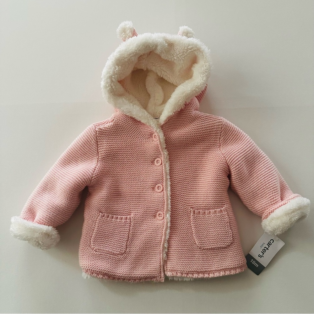 Carter’s 18 Months Baby Girl Pink Hooded Sherpa Lined Jacket NWT